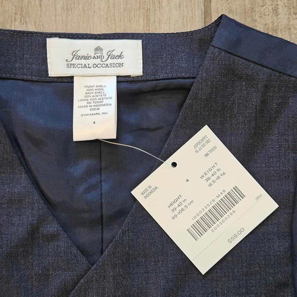 Janie and Jack Wool Dress Vest Boys Size 4 Formal Special Occasion Wedding NEW - Picture 4 of 9